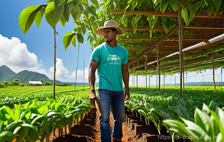 도미니카 연방 농업 및 수출품 - **Prompt:** "A vibrant, panoramic view of Dominica's fertile agricultural landscape. Lush green moun... 도미니카 연방 농업 및 수출품 - **Prompt:** "A vibrant, panoramic view of Dominica's fertile agricultural landscape. Lush green moun...