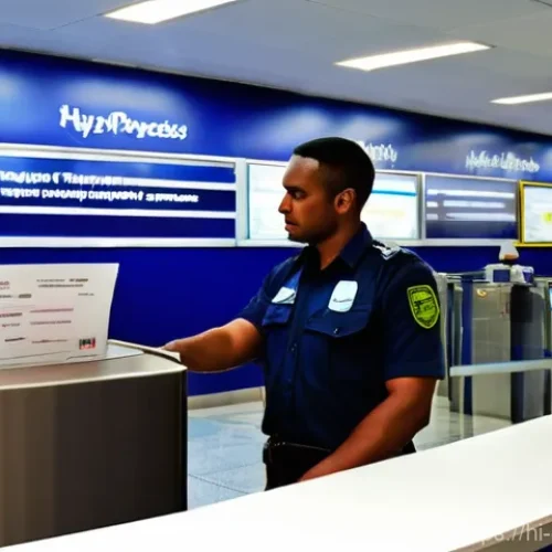 Home 25 도미니카 연방 환승 시 주의사항 - **Prompt 1: Smooth Immigration Process**
"A well-lit, modern airport immigration hall in Dominic...